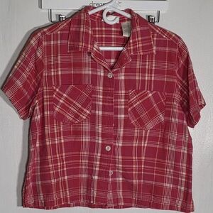 Womens Erika Red Plaid Button Down Crop Shirt